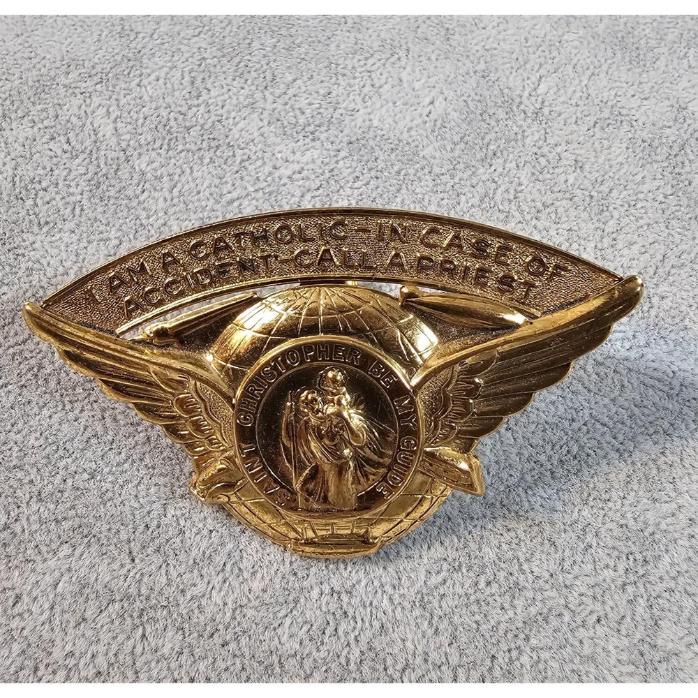 Vintage St Christopher Be My Guide I am Catholic Accident Call Priest Visor Clip